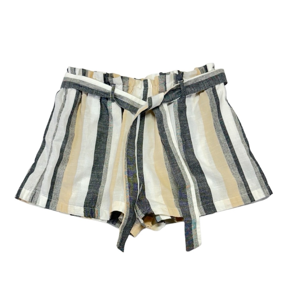 E&M Striped Paper Bag Shorts 100% Cotton Womens Large Pull On Elastic Waist Boho